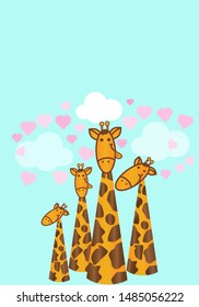 cute happy family giraffe character illustration in isolated sky background