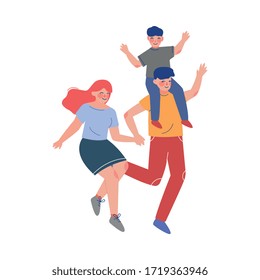 Cute Happy Family Jumping Together, Dad, Mom and Their Son Having Fun Vector Illustration