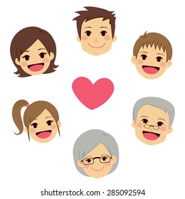 Cute happy family members faces making circle around heart