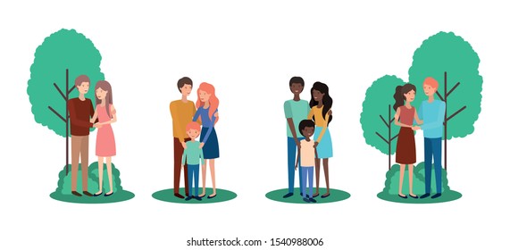 cute and happy family members in the park vector illustration design
