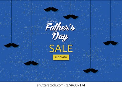 Cute Happy Father's Day lettering on blue background. typography vector illustration. Father's day banner sale illustration