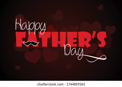 Cute Happy Fathers Day lettering on black and red gradient background. typography vector illustration. Father's day card with mustache illustration