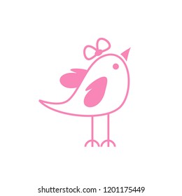 Cute Happy Female Bird Pink Coloured Symbol Character Design