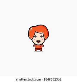 Cute and happy female chibi cartoon people character.