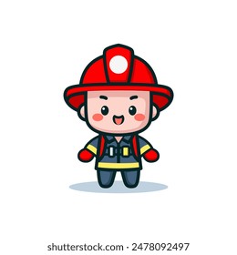 cute happy firefighter man cartoon character vector illustration template design