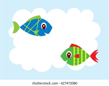 cute happy fish card. cute fish message tag.