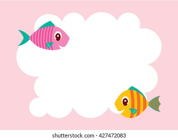 cute happy fish card. cute fish message tag.