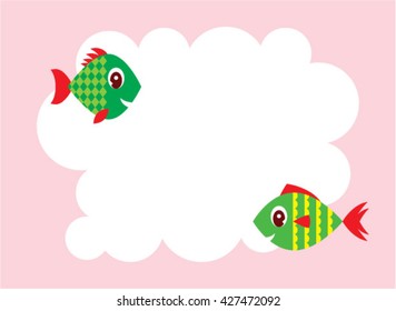 cute happy fish card. cute fish message tag.