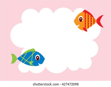 cute happy fish card. cute fish message tag.