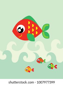 cute happy fish vector