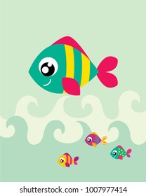 cute happy fish vector