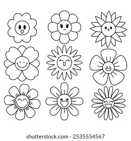 cute happy flower vector set