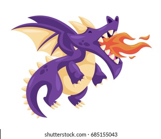 Cute Happy Flying Baby Dragon Illustration Blowing Fire