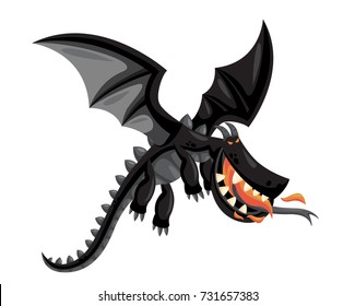 Cute Happy Flying Black Dragon Illustration