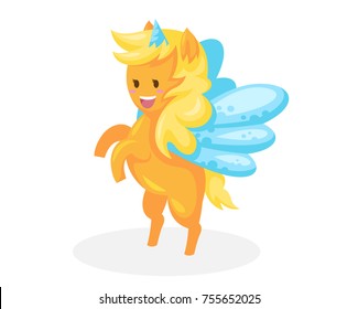 Cute Happy Flying Pony Illustration, Suitable for Children Product, Print, Logo, Game Asset, And Other Children Related Occasion.