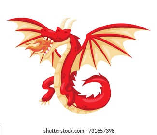 Cute Happy Flying Red Dragon Illustration