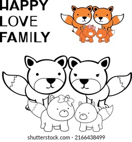 cute happy fox family cartoon  to color illustration vector