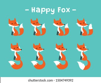 cute happy fox graphic vector set