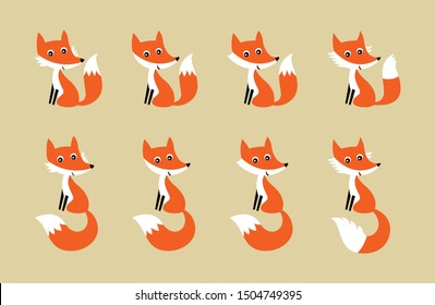 cute happy fox graphic vector set