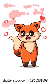 A cute and happy fox with small hearts cartoon illustration