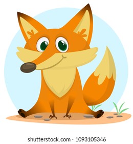 Cute happy fox . Vector illustration with an animal in cartoon style.