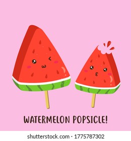 Cute happy fresh watermelon popsicle vector design, can be use to make poster