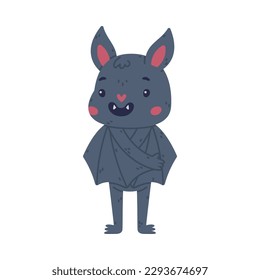 Cute happy friendly bat standing. Halloween symbol. Funny mascot character cartoon vector illustration