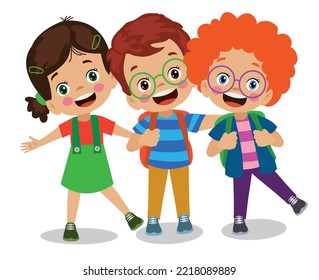 cute happy friends hands on shoulders