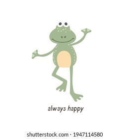 Cute happy Frog - Always happy. Digital illustration for kids