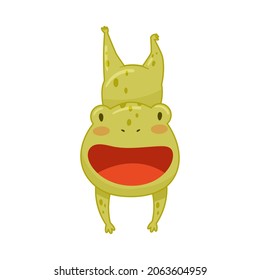Cute happy frog jumping. Green funny amphibian toad character cartoon vector illustration