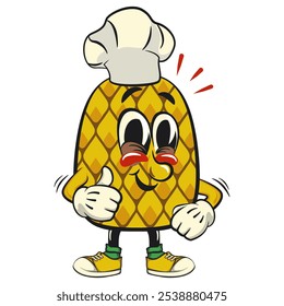 Bonito e divertido abacaxi isolado vetor personagem mascote como chef dar polegares para cima, trabalho de mão desenhada