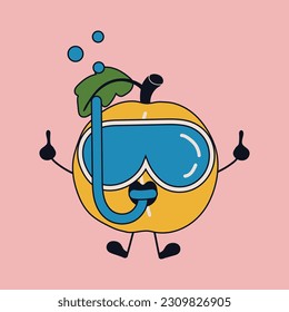 Cute happy funny apricot with kawaii eyes. Vector illustration isolated