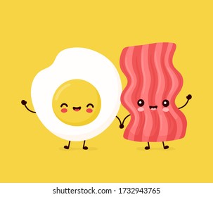 Cute happy funny bacon and fried egg. Vector cartoon character illustration icon design