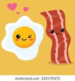 Cute happy funny bacon and fried egg