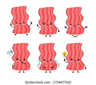 Cute happy funny bacon set collection. Vector cartoon character illustration icon design.Isolated on white background