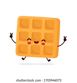 Cute happy funny belgian waffle. Vector cartoon character illustration icon design.Isolated on white background