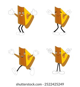 Cute happy funny character pumpkin pie set collection, cake cartoon mascot with different expressions. food vector illustration