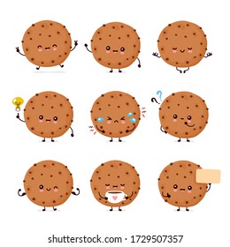 Cute happy funny chocolate cookie set collection. Vector cartoon character illustration icon design.Isolated on white background