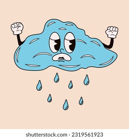 Cute happy funny cloud 30s cartoon mascot character 40s, 50s, 60s old animation style.