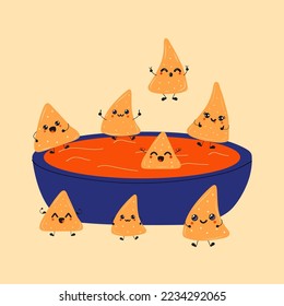 Cute happy funny Dumplings bathed in sauce. Happy food positive emoji, funny kawaii 