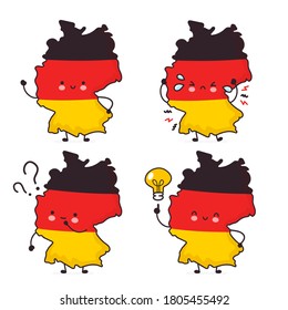 Cute happy funny Germany map and flag character set collection. Vector flat line cartoon kawaii character illustration icon. Isolated on white background. Germany concept