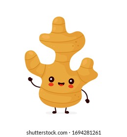 Cute happy funny ginger root. Vector cartoon character illustration icon design.Isolated on white background