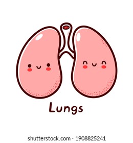 Cute happy funny human lungs organ character. Vector flat line cartoon kawaii character illustration icon. Isolated on white background. Lungs with face character mascot concept