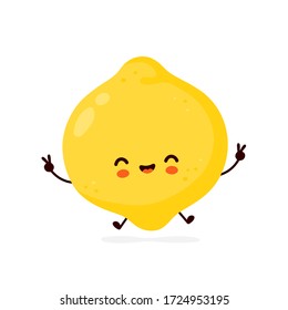 Cute happy funny lemon fruit. Vector cartoon character illustration icon design.Isolated on white background