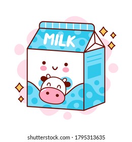 Cute happy funny milk. Vector flat line cartoon kawaii character illustration icon. Isolated on white background