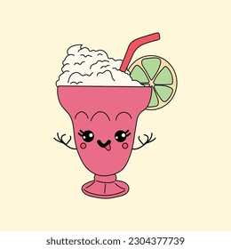 Cute happy funny  milkshake with kawaii eyes . Vector illustration isolated