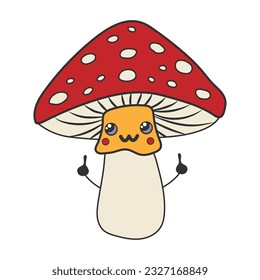  Cute happy funny mushroom with kawaii eyes. Cartoon cheerful fall mascot