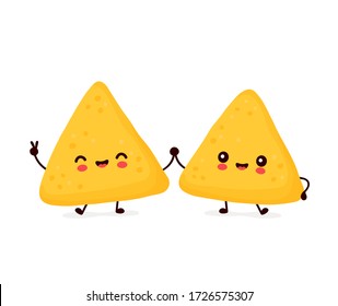 Cute happy funny nachos couple. Vector cartoon character illustration icon design.Isolated on white background