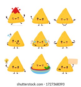 Cute happy funny nachos set collection. Vector cartoon character illustration icon design.Isolated on white background