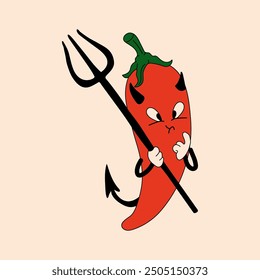 Cute, happy, funny pepper devil cartoon mascot character